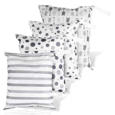 4 Pieces Waterproof Wet Bag Reusable Washable Wet Dry Bag Sealed Wet Diaper Bag with Handle for Travel, Beach, Wet Swimwear, Diapers, Dirty Gym Clothes and Toiletries, 12 x 14 Inch (Geometry)