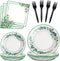 96 Pieces Sage Greenery Party Tableware Set Jungle Theme Party Table Decorations Supplies Bridal Baby Shower Safari Birthday Wedding Paper Plates Napkins Forks for 24 Guests