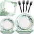 96 Pieces Sage Greenery Party Tableware Set Jungle Theme Party Table Decorations Supplies Bridal Baby Shower Safari Birthday Wedding Paper Plates Napkins Forks for 24 Guests