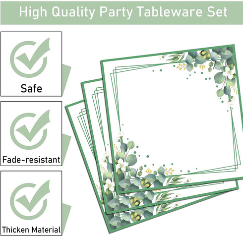 96 Pieces Sage Greenery Party Tableware Set Jungle Theme Party Table Decorations Supplies Bridal Baby Shower Safari Birthday Wedding Paper Plates Napkins Forks for 24 Guests