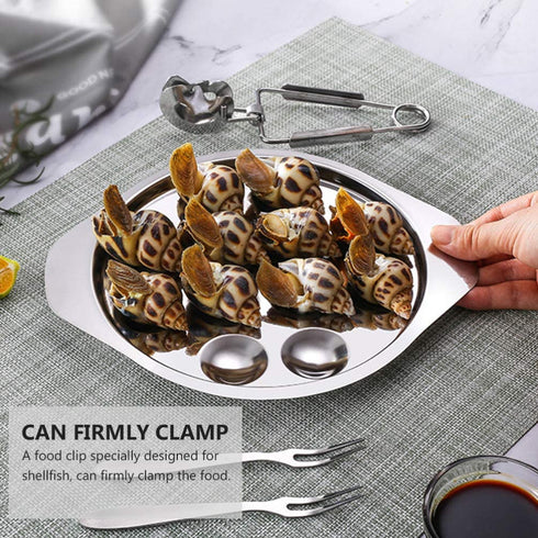Cabilock Escargot Dining Set 12 Compartment Holes Snail Escargot Plate Tong Fork Set Oyster Serving Trays Stainless Steel Oyster Pan Shell Shaped Dishes for Lemons Sauce Oysters