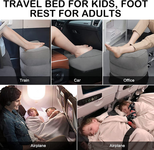 JefDiee Inflatable Travel Foot Rest Pillow, Kids Airplane Bed, Adjustable 3 Layers Height Leg Rest Pillow, Adults Travel Essentials Great for Airplane, Office, Home, Trains, Cars