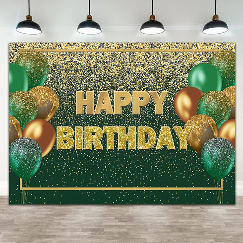 Ticuenicoa 7—5ft Glitter Green Gold Birthday Backdrop Gold Green Bokeh Balloons Women Men Happy Birthday Banner Decorations 30th 40th 50th 60th Birthday Party Photography Background Photo Props