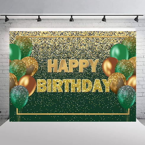 Ticuenicoa 7—5ft Glitter Green Gold Birthday Backdrop Gold Green Bokeh Balloons Women Men Happy Birthday Banner Decorations 30th 40th 50th 60th Birthday Party Photography Background Photo Props