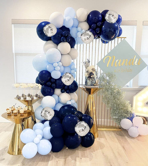 Wecepar 168pcs DIY Balloons Garland with Night Blue Macaron Blue Metallic Sliver Grey Balloon Arch Garland For Jungle Safari Theme Party Woodland , Weddings , Birthday Parties , Baby shower Party Decorations