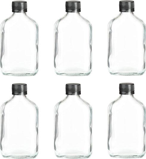 Ilyapa 200 ml Glass Flask Bottle - 6 Pack Liquor Pocket Flask with Plastic Top, Sauce, Oil, Syrup Bottle