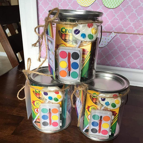 Hedume 9 Pack Mini Clear Plastic Paint Cans, 3-Inch Tall Crafts and Party Favor Cans, Paint Can Containers with Metal Lids Great for Party Decor and DIY