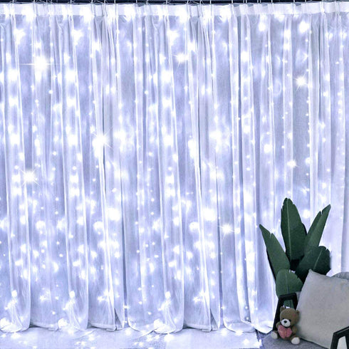 SUNNEST Window Curtain String Light 300 LEDs USB Powered Waterproof Fairy Lights 8 Lighting Modes Remote Control Lights for Christmas Bedroom Party Wedding Home Garden Wall Decorations, (White)