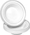 50 Disposable White Silver Rimmed Plastic Soup Bowls | 14 oz. Premium Heavy Duty Disposable Dinnerware with Real China Design | Safe & Reusable (50-Pack White/Silver Trim) by Bloomingoods