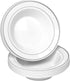 50 Disposable White Silver Rimmed Plastic Soup Bowls | 14 oz. Premium Heavy Duty Disposable Dinnerware with Real China Design | Safe & Reusable (50-Pack White/Silver Trim) by Bloomingoods