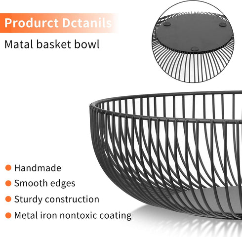 Metal Wire Countertop Fruit Storage Basket Stand for Living Room, Kitchen, Pantry, Office?11 inch(black-hemisphere)