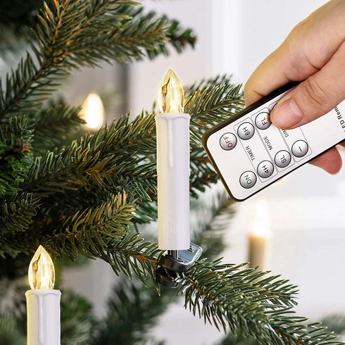 12PCS Christmas LED Window Candles, JOSU Battery Operated Flameless Taper Christmas Candles Light with Remote Timer/Clips, Warm White Light for Home Indoor Outdoor Christmas Trees Decor ¦