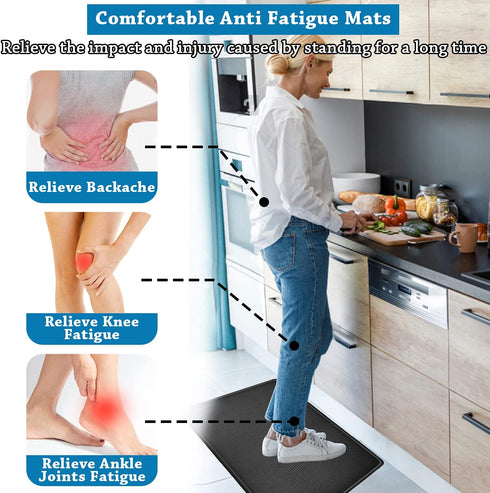 Kitchen Mat Cushioned Anti Fatigue Kitchen Rug, Waterproof Kitchen Rugs and Mats for Floor, Thick Non-Slip Standing Desk Mat for Kitchen, PVC Memory Foam Mat (Black, 17" x 29")