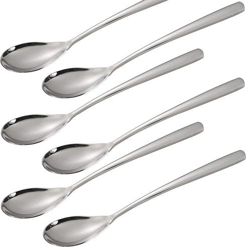 Soup Spoons Set of 6 Stainless Steel Round Spoons Asian Soup Spoon Long Handle Dinner Spoons for Kitchen Restaurant Home