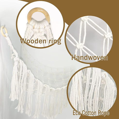 Stuffed Animal Toy Hammock Macrame, Hanging Organizer Pet Net Holder Boho Display Corner Plush Toy 3 nails for Girl Nursery Playroom Bedroom Kids Room (45inch)