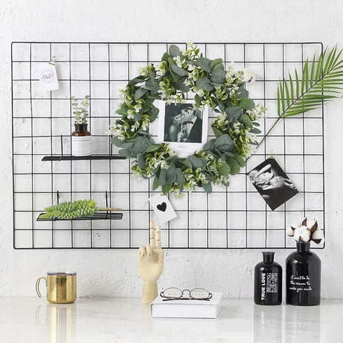 FLORLAB - Eucalyptus Wreath - 16 Inches - Farmhouse Wreath - Front Door Wreath - Door Decor - Green Wreath - for Indoors - Small Wreath - Mini Wreath - Perfect Spring Summer Wreath (16 inches)
