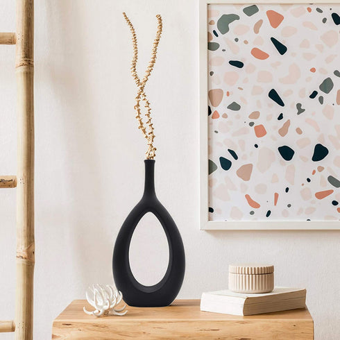 Serdic Ceramic Hollow Vase Modern Decorative Flower Vase for Wedding, Gifts, Kitchen, Living Room or Flower Shop 12.2inch Black