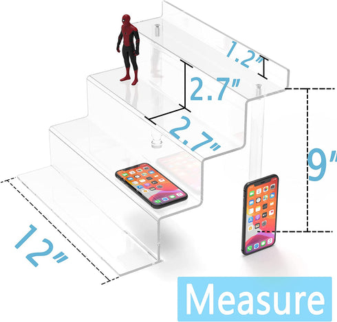 WINKINE Acrylic Display Stand, Clear Riser for Amiibo Funko POP Figures, 4 Tier Acrylic Tiered Display Stand for Decoration and Organize, Acrylic Step Riser for Display