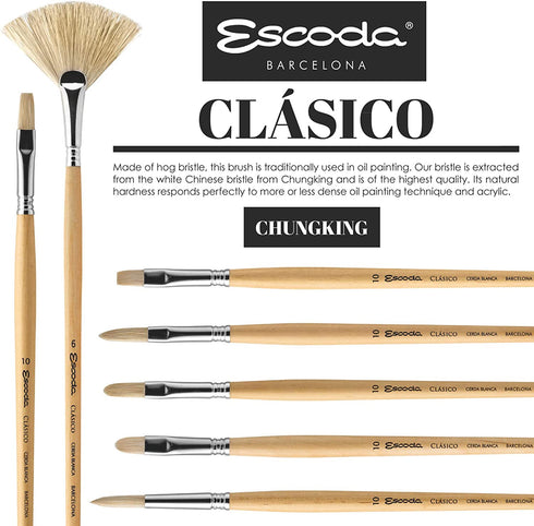 Escoda Clasico Series 4628 Long Handle Artist Oil & Acrylic Brush, Size 16, Bright