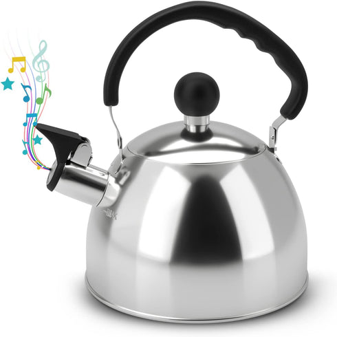 Tea Kettle Stovetop 2.1 Quart Mirror Finished Stainless Steel Whistling Teakettle For Stovetop Tea Pot with Folding Cool Grip Ergonomic Handle Small Tea Pot Water Boiler for Home Kitchen