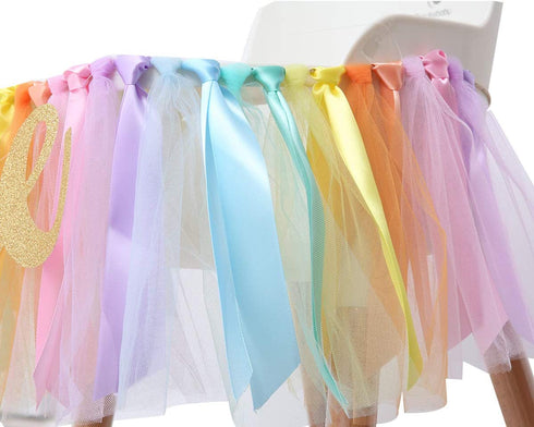 Pastel Rainbow High Chair Banner for 1st Birthday - Party Supplies for Highchair Tutu Skirt, First Birthday with One Pennant,Rainbow Birthday Decorations for Girls (Rainbow Banner)