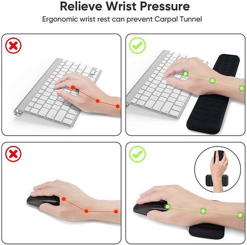 JEDIA Keyboard Wrist Rest, Black Memory Foam Mouse Wrist Rest, Ergonomic Keyboard Wrist Rest Support Pad Easy Typing and Pain Relief for Home, Office, Laptop, Desktop Computer, 2 Packs Large + Small