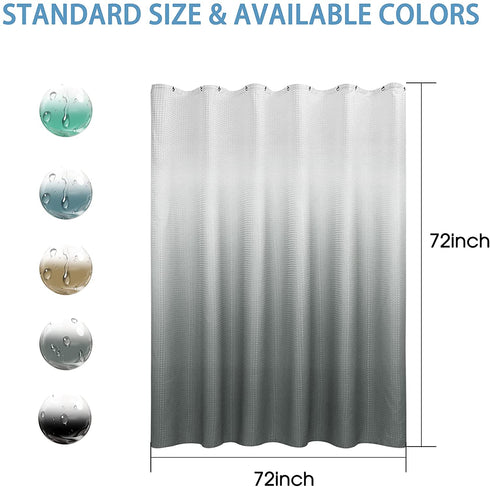 Fabric Shower Curtain with Hooks,Light Gray Ombre Shower Curtain, Water Repellent Shower Curtain Liner, Luxury Spa Decorative Bathroom Curtain, Hotel Quality, Washable, 72x72 Inch