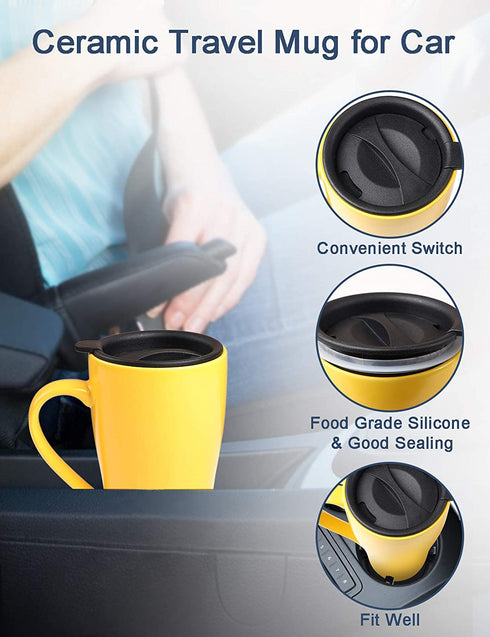 ARRADEN Tea Mug with Infuser and 2 Lids, 18oz Large Tea Infuser Cup, Tea Strainer Mug for Loose Tea, Ceramic Travel Mug with Tea Bag Holder (Yellow)
