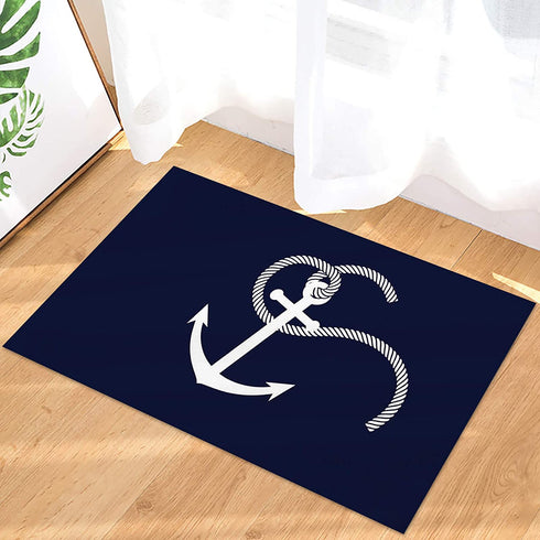 Libaoge White Nautical Anchor Navy Blue Doormat Entrance Mat Indoor/Outdoor Door Mats Floor Mat Rug Mat 18x30in