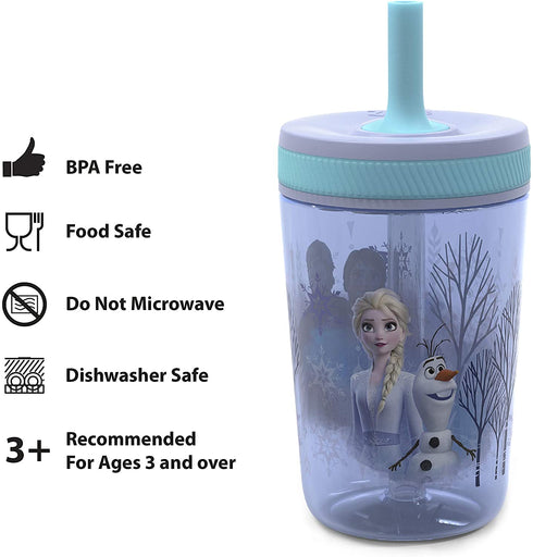 Zak Designs Disney Frozen II Movie Kelso Tumbler Set, Leak-Proof Screw-On Lid with Straw, Made of Durable Plastic and Silicone, Perfect Bundle for Kids (Frozen 2 Olaf, 15 oz, BPA-Free, 2pc Set)