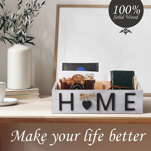 Bathroom Decor Box Toilet Paper Storage Box Bathroom Wood Tank with Home Sign Rustic Paper Holder Box Decor for Farmhouse Home Kitchen Bathroom Countertop Decor (White)