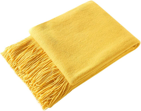 Homiest Decorative Knitted Throw Blanket with Fringe Soft & Cozy Tassel Blanket for Couch Sofa Bed (Yellow,50x60)