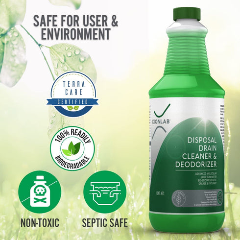 Garbage Disposal Cleaner and Deodorizer Green Enzyme Drain Cleaner Attacks Odor Source with Advanced Bio-Linking Technology - Perfect for Kitchen Sink, Shower Drain, Bathroom Sink, Utility Sink 32 oz
