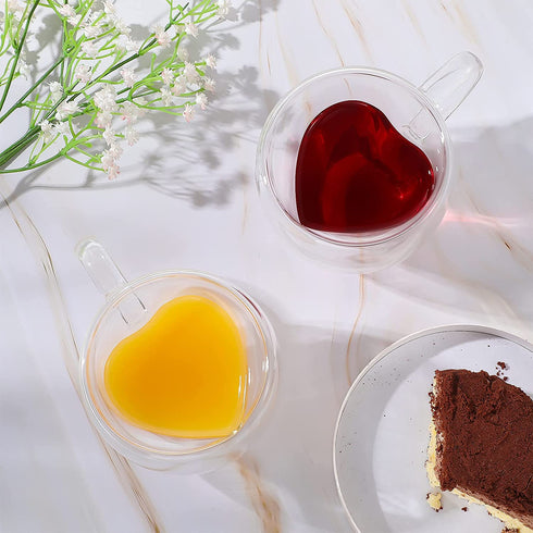 Heart Shaped Tea Cup 240 ml/ 8 Oz Double Walled Insulated Glass Coffee Mug Valentine's Day Clear Tea Cup for Valentine's Day, Anniversary, Wedding, Engagement, Birthday (2)