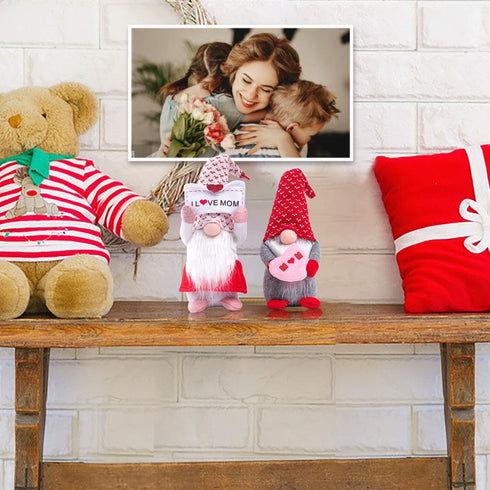2PCS Mother's Day Gnome Decor, Handmade Scandinavian Plush Craft Tomte Swedish Gnome Elf Dwarf Doll Envelope I Love Mom Faceless Doll Decorations Gift for Mom