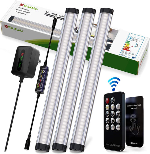 Wireless Cabinet Lighting Dimmable Remote Control Super Bright Led Under Cabinet Lighting Wireless for Closet Kitchen Shelf Counter Case,3PCS 1 feet Led Rigid Strip Warm White 3000K 12W 1500 Lumens