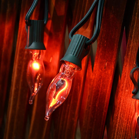 Pallerina 10Ft Flickering Flame String Lights with 10 C18 Flicker Amber Flame Lights Bulbs, E12 Candlestick Base Halloween Christmas String Lights for Party Indoor Outdoor Decor, 1 Watt- Green Wire