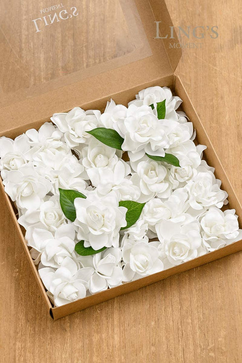 Ling's moment Artificial Flowers 25pcs White Gardenia Flowers w/Stem for DIY Wedding Bouquets Centerpieces Flower Arrangements Decorations
