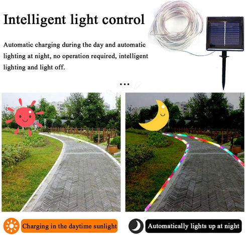 Solar Rope Lights, 66 Feet 200 LED 8 Modes Solar Rope String Lights Outdoor Fairy Lights Rope Waterproof Tube Lights with Solar Panel for Outdoor Indoor Home Decoration Garden Patio Parties