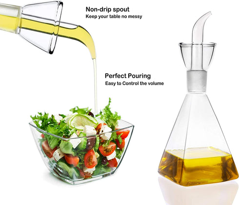 HAIZEEN 9 oz / 250 ml Clear Glass Olive Oil Dispenser Bottle - Oil & Vinegar Cruet with Pourers and NO Funnel Needed - Olive Oil Carafe Decanter for Kitchen and BBQ