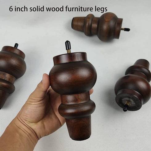 Couch Legs 6 inch Wood bun Furniture feet Set of 4 for Sofa Armchair Ottoman Coffee Table etc with Screw Install kit (6 inch bun Legs)