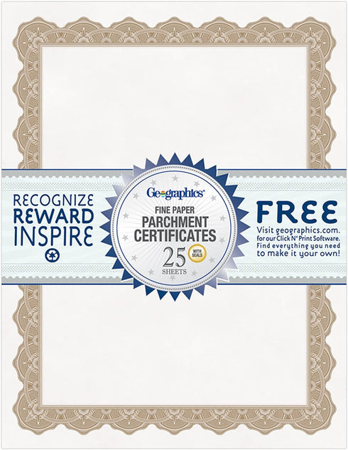Geographics Optima Gold Blank Award Certificate Paper with Gold Foil Seals, 8.5 x 11", Seal 1.75" (Pack of 25)