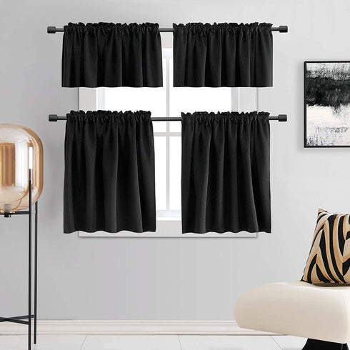 DONREN 15 Inches Long Black Valances for Windows - 2 Panels Blackout Theme Insulated Valances for Basement,42 Inches Wide Kitchen Valances with Rod Pocket Design,2 Pack