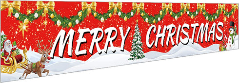 Ushinemi Merry Christmas Banner Xmas Party Decorations for Outdoor Outside Yard Decor Sign, 9.8X1.6 Feet
