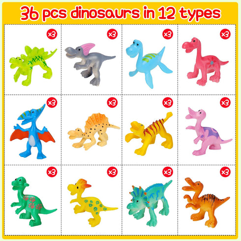 36PCS Dinosaur Bulk Toys Dinosaurs Pinata Goodie Bags Stuffers Easter Egg Fillers Treasure Box Mini Toys Dino Desk Pets Classroom Prizes for Kids Birthday Party Favors for Boys Girls Cupcake Toppers