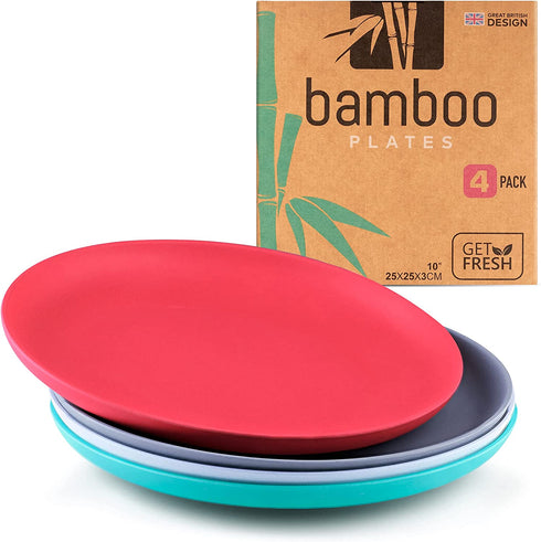 Get Fresh Bamboo Plates 4 Pack, Bamboo Dinnerware, Bamboo Fiber Dinnerware Set Multiple Colors, Bamboo Fiber Plates for Healthy Dining