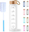 AQULEA 32 Oz Borosilicate Glass Water Bottle with Times to Drink - Wide Mouth BPA Free Glass Motivational Water Bottles with Silicone Sleeve, Bamboo Lid, Fruit Infuser, and Bonus Brush