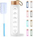 AQULEA 32 Oz Borosilicate Glass Water Bottle with Times to Drink - Wide Mouth BPA Free Glass Motivational Water Bottles with Silicone Sleeve, Bamboo Lid, Fruit Infuser, and Bonus Brush
