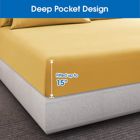 HOMEIDEAS Queen Size Bed Sheets - 4 Piece Set (Gold) - Extra Soft Brushed Microfiber 1800 Bedding Sheets, Deep Pocket, Wrinkle & Fade Free