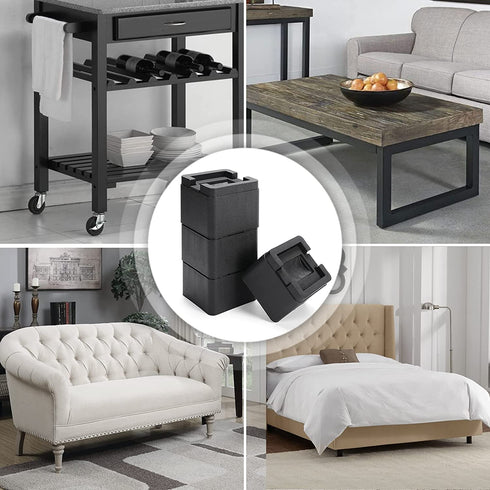 VIVIJASON 3 inch Bed Risers Black Heavy Duty Furniture Riser Supports up to 2200lbs Stackable Square Lift for Casters Wheels Sofa Couch Table and Chair, Set of 4